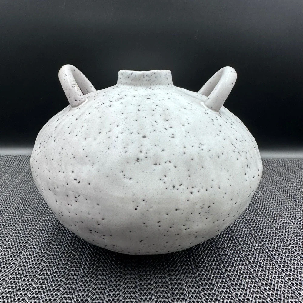 Threshold Studio McGee Small Matte Speckled Ceramic Vase with Handles White